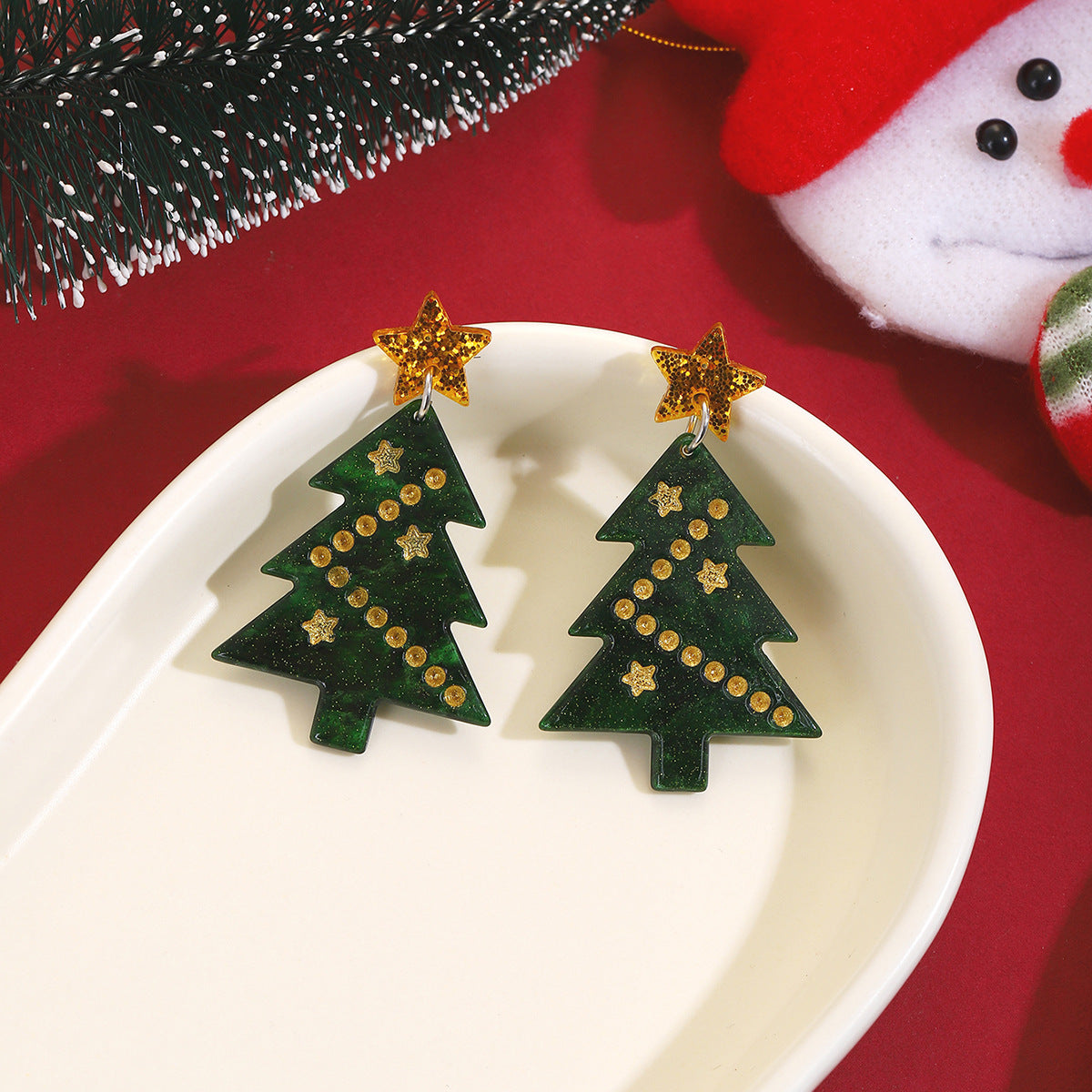 1pair Christmas Earrings Fashion Alpaca Dinosaur Cactus Gingerbread Acrylic Earrings Holiday Party Jewelry