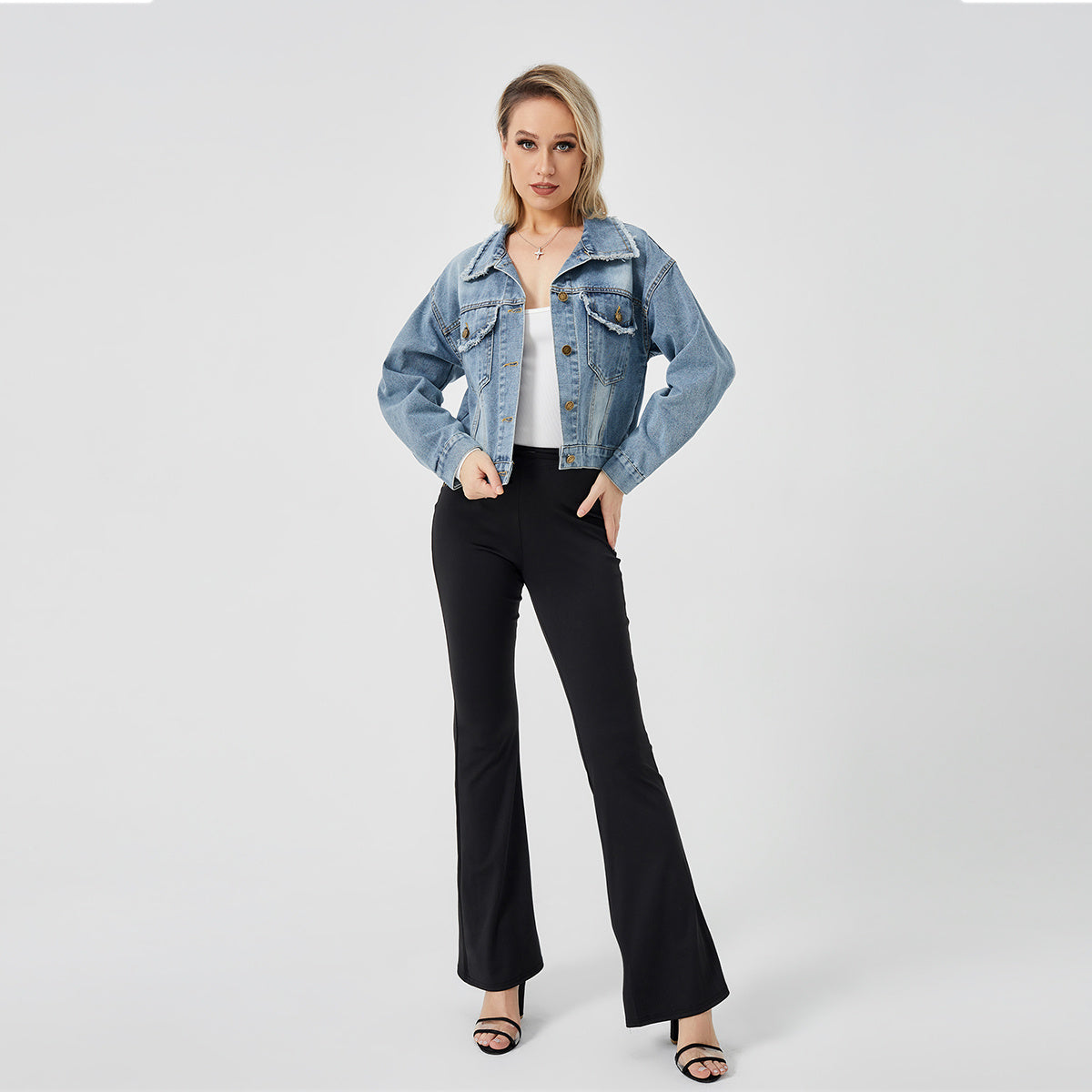 Women's Denim Jacket Long Sleeve Blue Fashion Essential Top