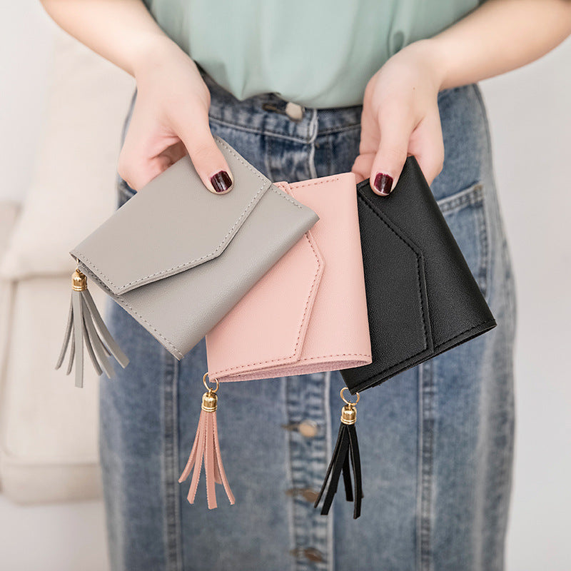Korean Style Tassel Wallet PU Leather Solid Color Womens