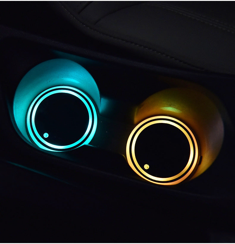 Colorful LED Cup Holder Light-Up Coaster, Solar and USB Charging, Non-Slip Ambient Light for Cars