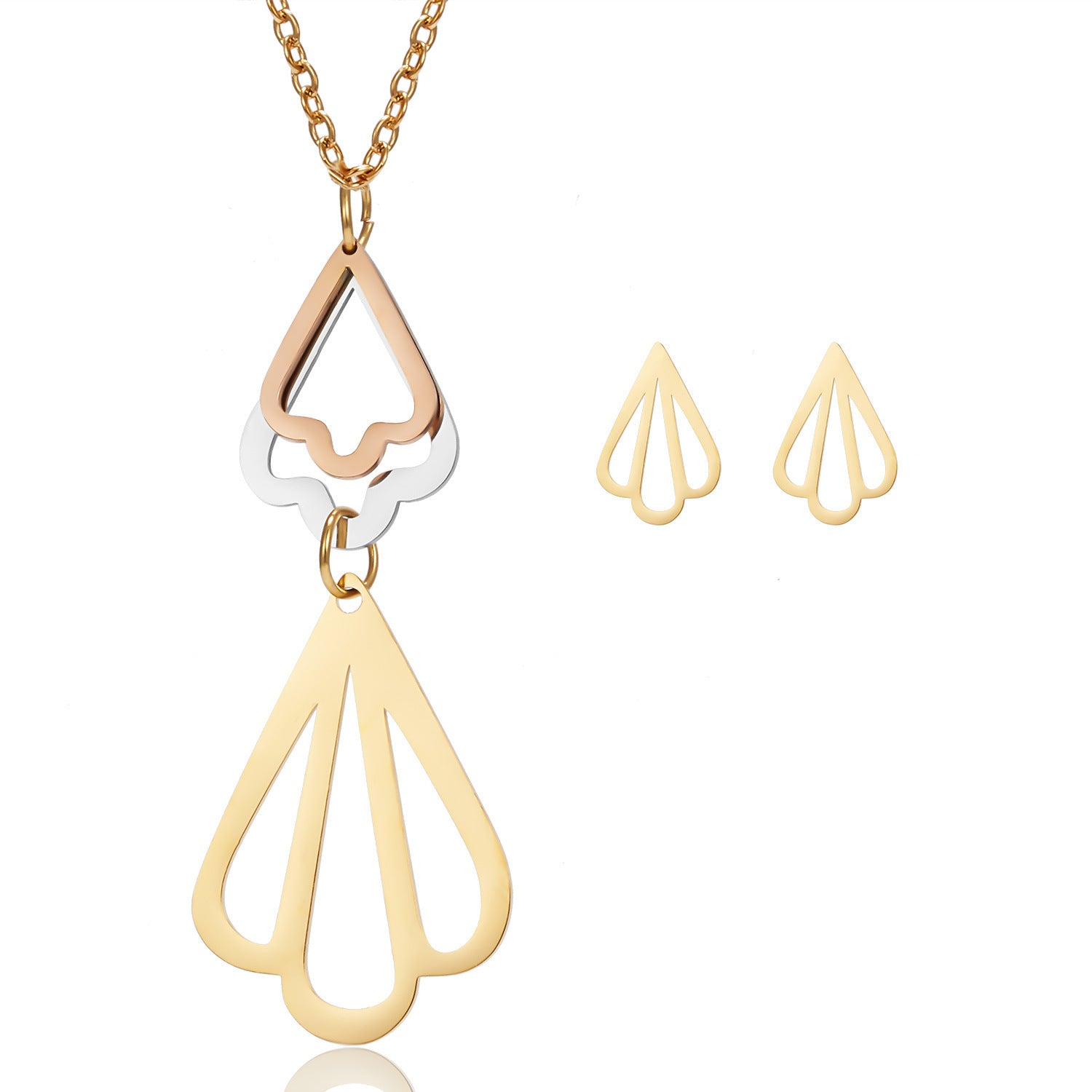 Elegant Stainless Steel Pendant Necklace and Earring Set for Women – European & American Style