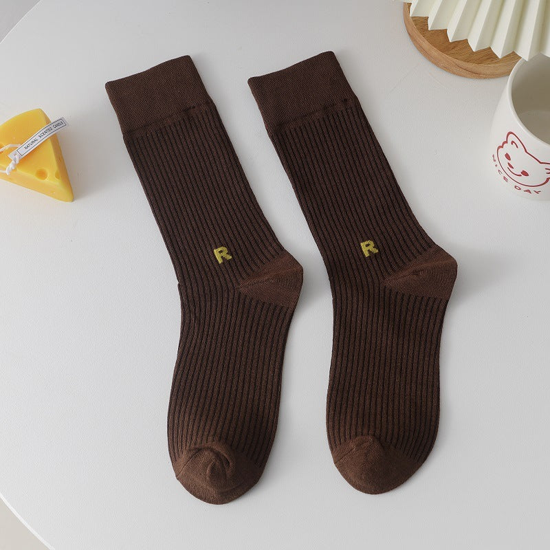 Socks Women's Long Cotton Socks Candy Color Japanese R Letters