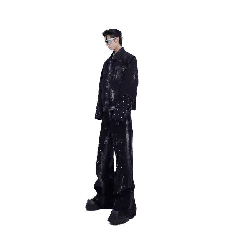 Unisex Korean Style Denim Coat With Metal Rivet Design