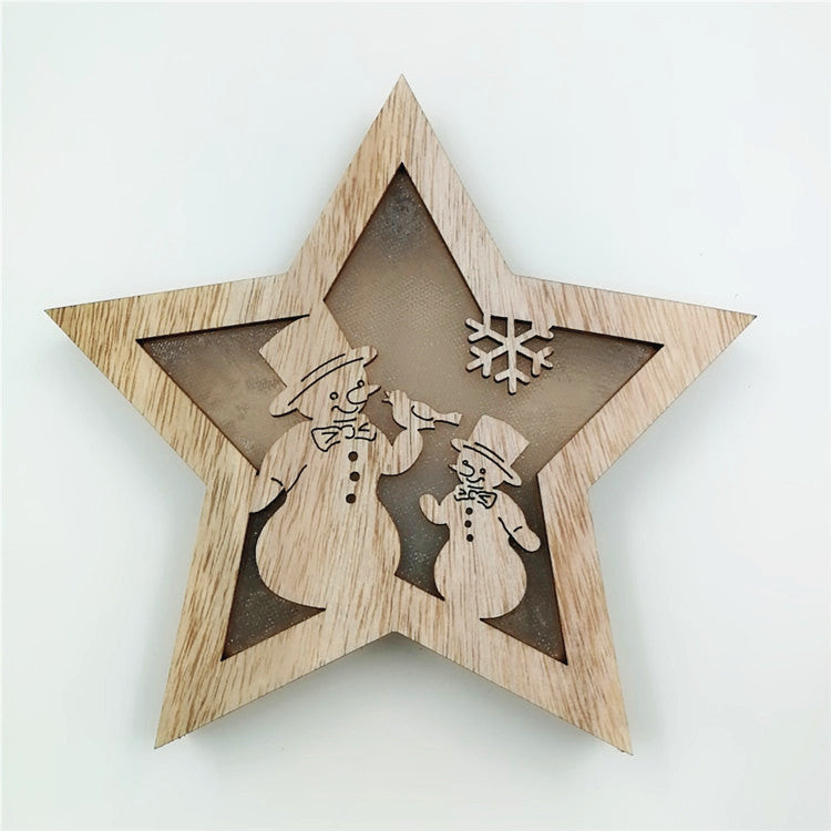 Christmas Decorations Luminous Five-pointed Star Wooden Craft Lighting