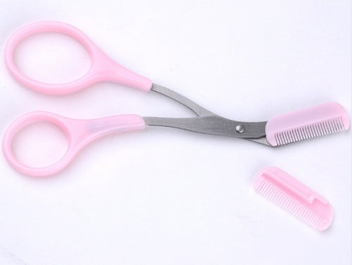 Pink Eyebrow Trimming Scissors with Comb – Ergonomic Handle & Straight Blade