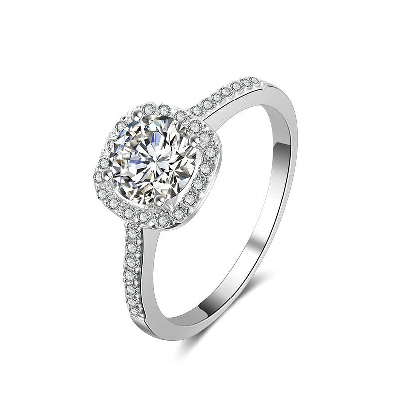 Elegant Silver-Color Square Cubic Zirconia Luxury Wedding and Engagement Ring for Women