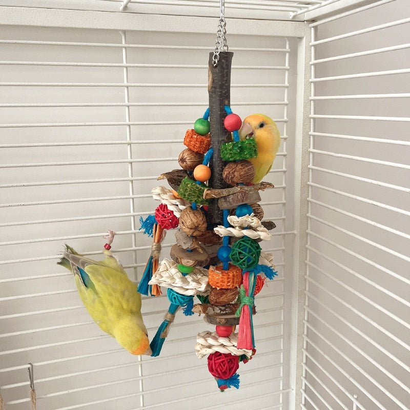 Parrot Natural Material Chewing Toy – Colorful String Combination for Stress Relief and Boredom Reduction