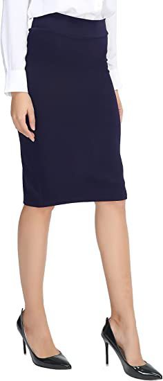 Women’s Mid-Length Elastic Waist Skirt – Solid Color Polyester Casual Skirt