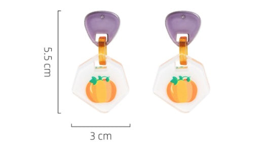 Halloween Pumpkin Earrings Color Printing Acrylic Board Jewelry