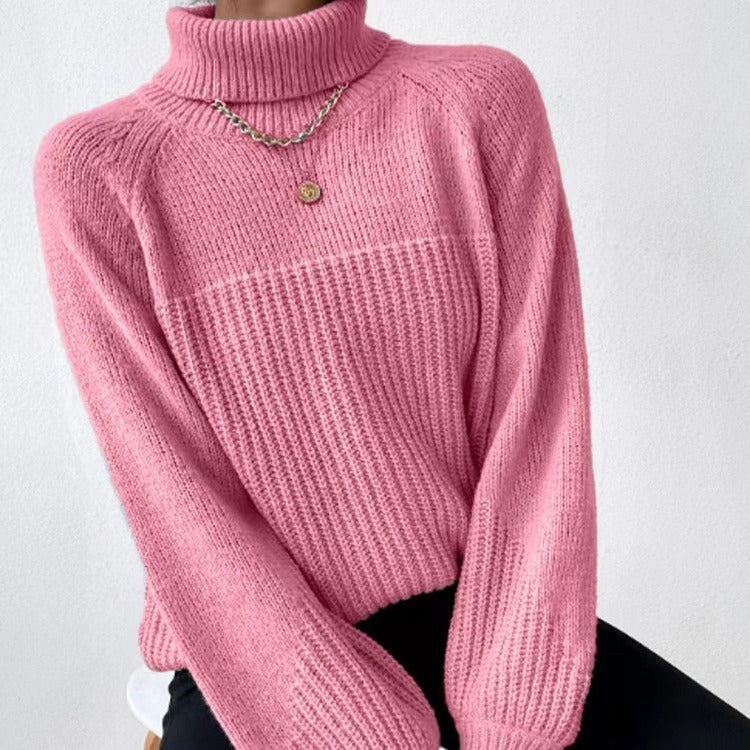 Simple Lapel Raglan Sleeves Pullover Knitted Sweater Women