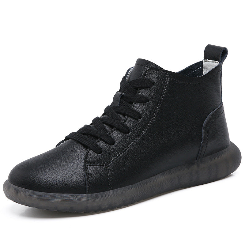 Women's Leather Oxford Boots Flat Ankle Plain Winter