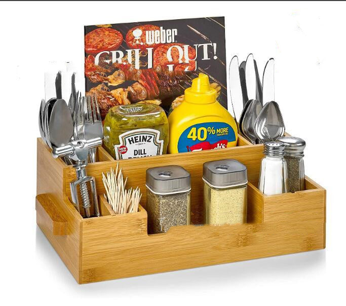 Bamboo Soy Sauce & Seasoning Storage Rack – Stylish Wooden Kitchen Organizer