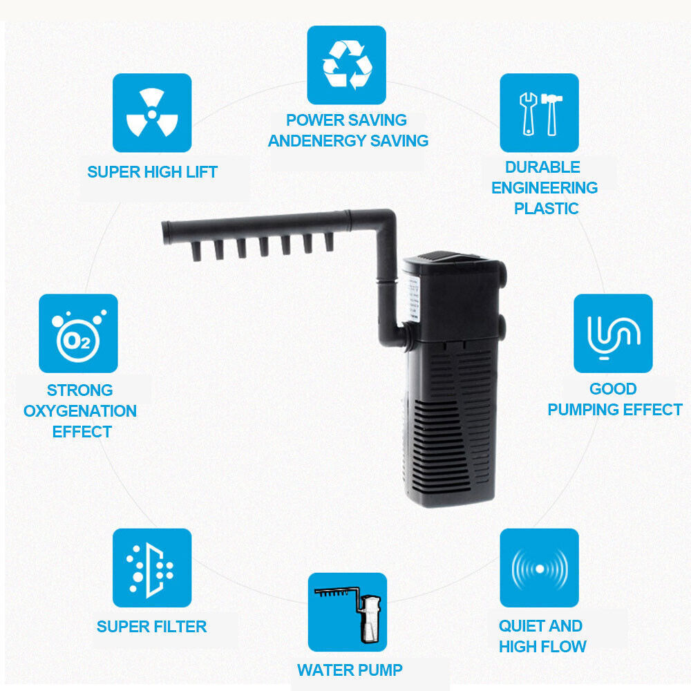 3 In1 Aquarium Fish Tank Filter Water Internal Purifier Filter Oxygen UK
