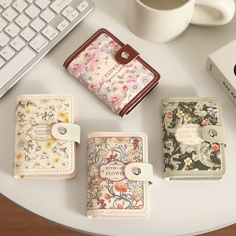 Unisex Floral Oil Painting Card Holder PVC Retro Style