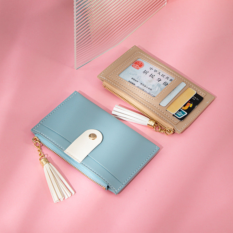 Slim PU Leather Tassel Mini Coin Purse Unisex Plain
