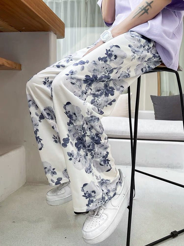 Women’s Tie-Dye Floral Wide-Leg Pants – Loose Casual Floor-Length Style