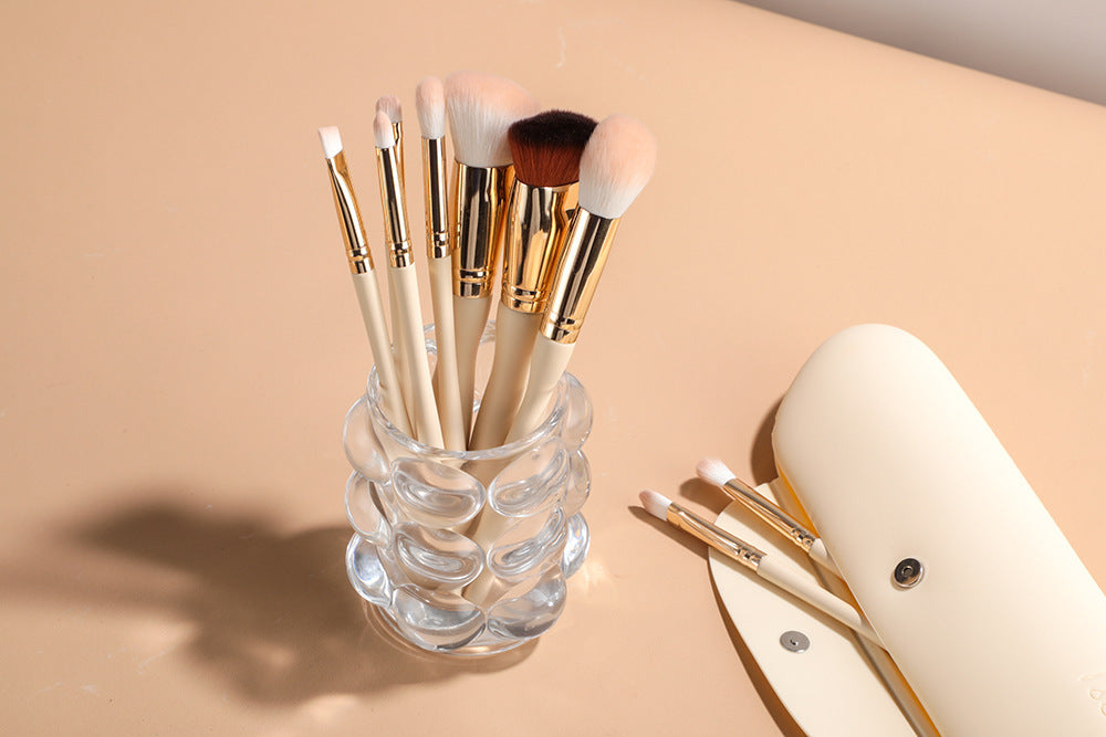 9-Piece Beige Makeup Brush Set – Synthetic Fluff Beauty Tools