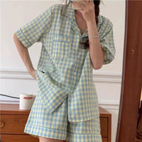 Open Short Plaid Green