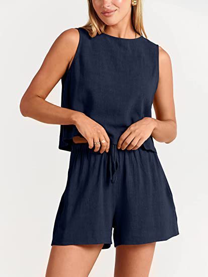 Women's Fashion Casual Sleeveless Solid Color Loose Outfit