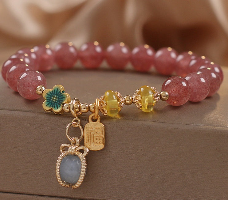 Special-interest Design Natural Strawberry Quartz Beaded Bracelet