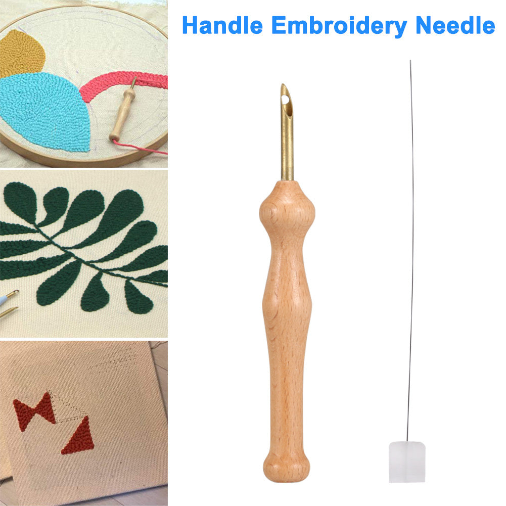 Embroidery Needle & Handmade Wooden Punch Poke Embroidery Set