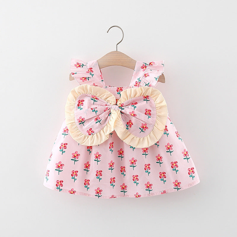 Girls' Dress Suspenders Flounced Sleeve Printing