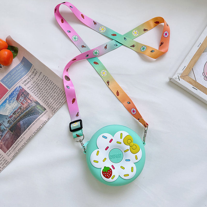 Silicone Children’s Portable Crossbody Bag – Fruit & Donut Shoulder Purse