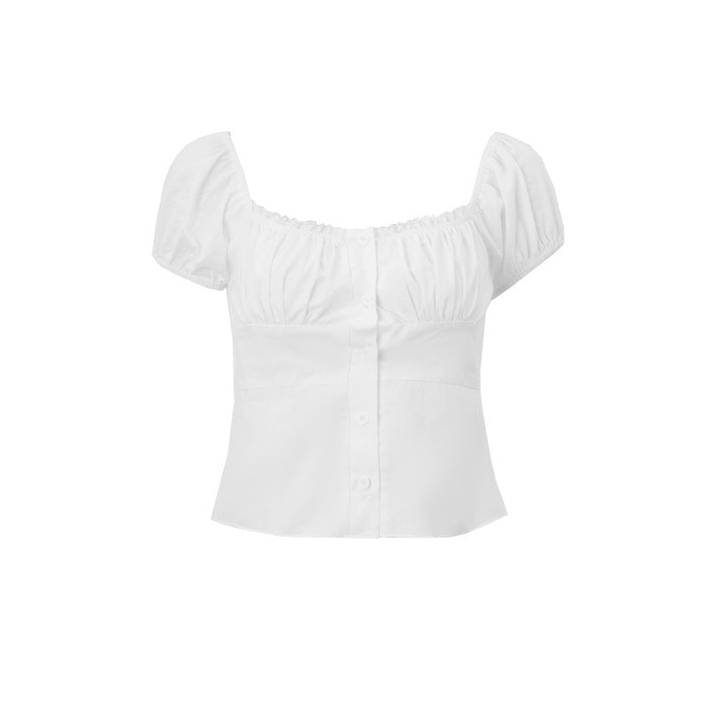 Ins Sweet Cool Square Collar Breasted Cardigan T-shirt Top For Women