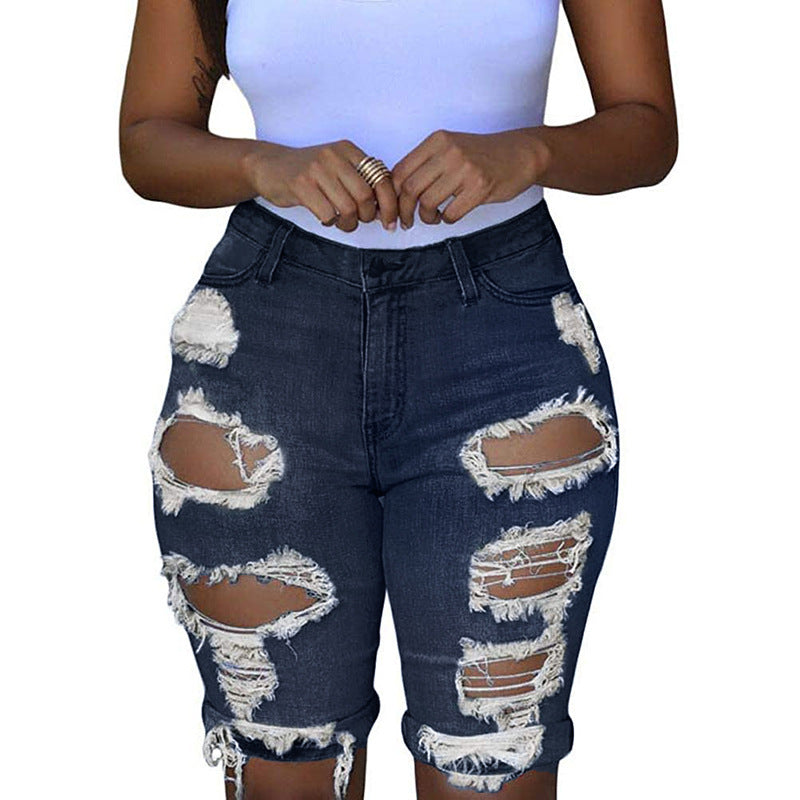 Women’s High-Waist Ripped Denim Shorts – Fashion Cutoffs, Tummy-Flattering