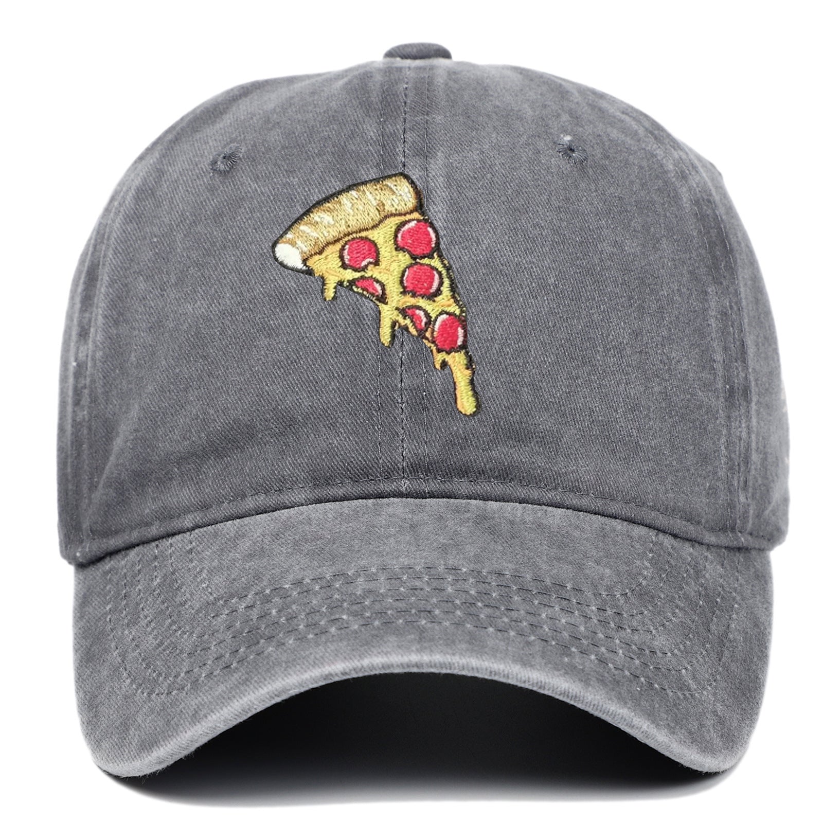Pizza Embroidery Soft Top Baseball Cap Retro Worn Looking Washed-out