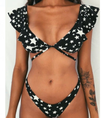 Yellow Floral High Elasticity Two-Piece Bikini Set – Backless Retro Swimwear