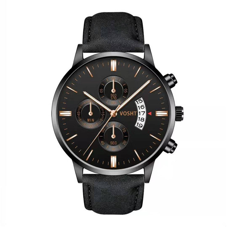 Men’s Business Quartz Watch – Three-Eye Design with Calendar