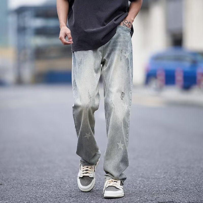 Men’s Summer Loose Fashion Jeans – Stylish Ruffle Trousers