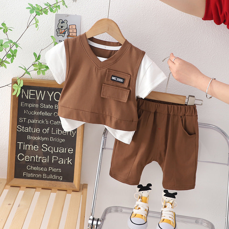 Kids Cotton Short Sleeve Blouse And Shorts Summer Suit