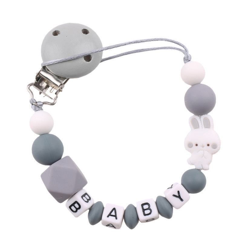 Bunny Silicone Bead Pacifier Clip – Anti-Drop Teether Chain for Babies Chain Baby Products