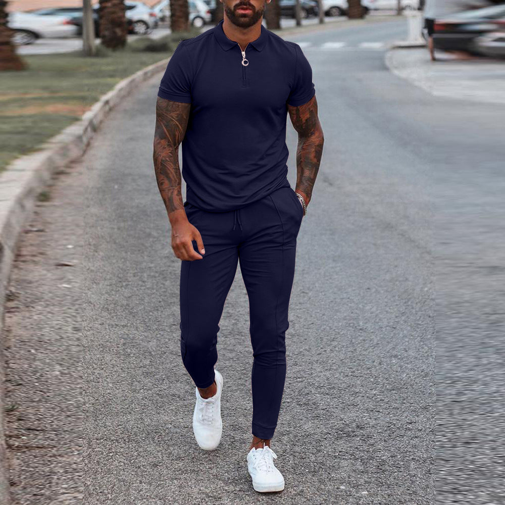 Summer Cross-Border Foreign Trade Short-Sleeved Trousers Two-Piece Leisure Youth Suit Sports Suit Two-Piece Suit