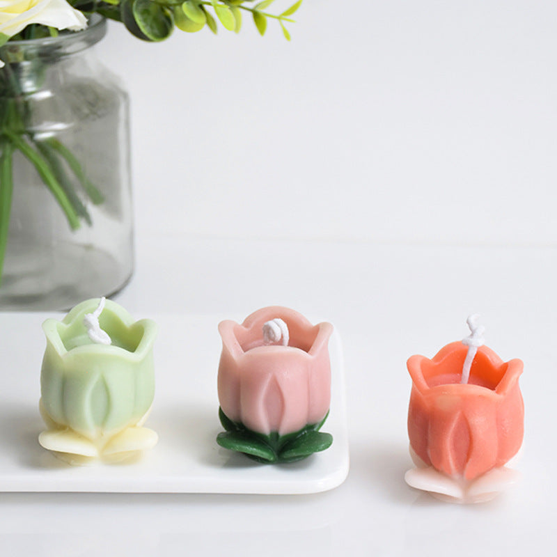 Tulip Candle Silicone Mold With Leaves