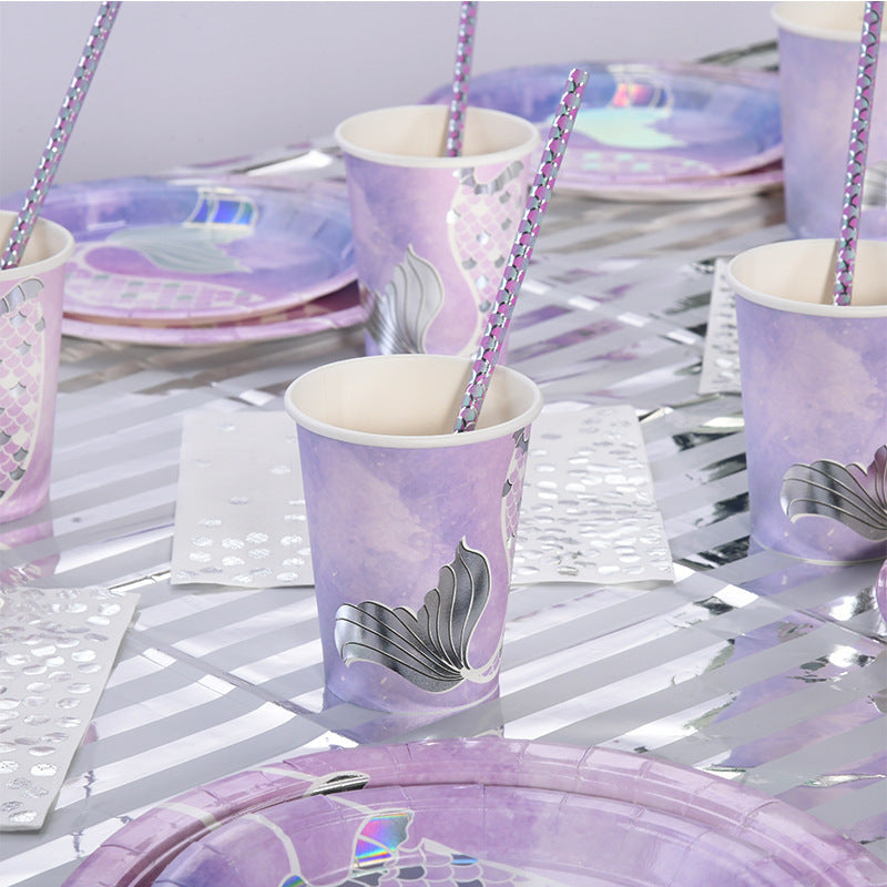 Mermaid Tableware Supplies Creative Fishtail Paper Cup Paper Plate
