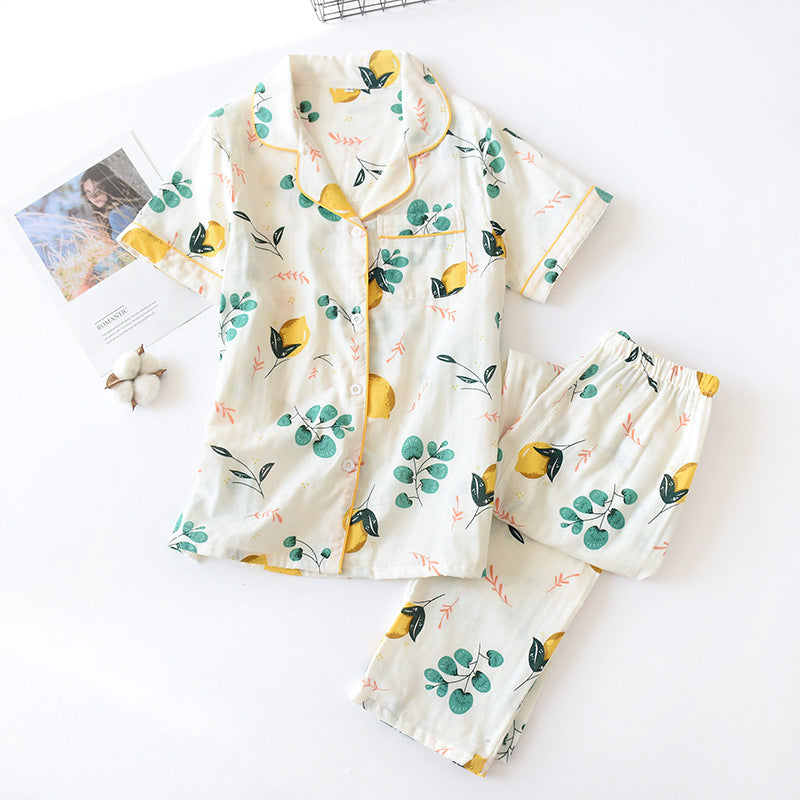 Pure Cotton Short Sleeved Pants, Gauze Home Clothing Set