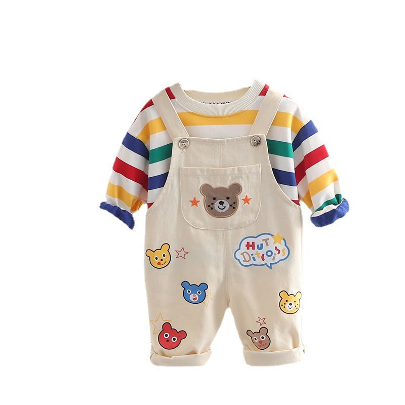 Boys Plaid Cotton Top And Overalls Set Regular Fit