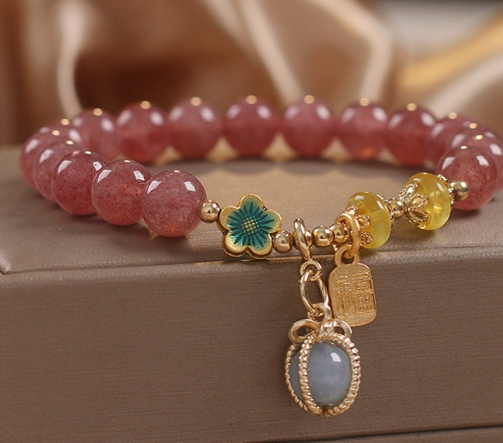 Special-interest Design Natural Strawberry Quartz Beaded Bracelet
