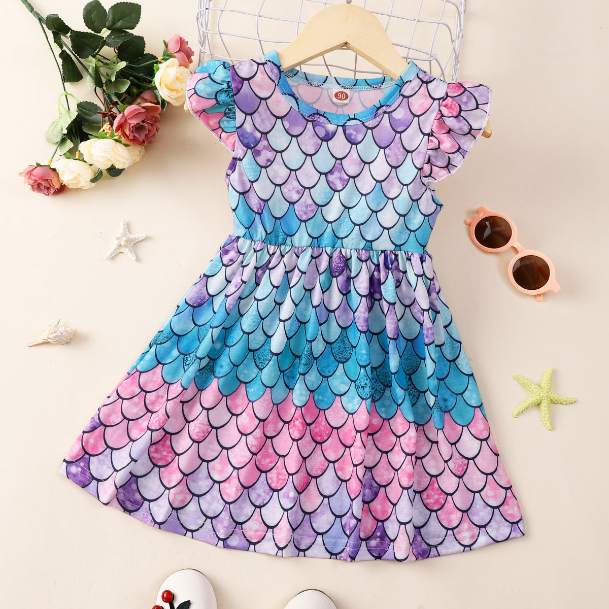 Children Flounced Sleeve Dress Girl Princess Dress