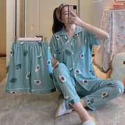 Womens Milk Silk Fruit Print Pajamas Short Sleeve Relaxed