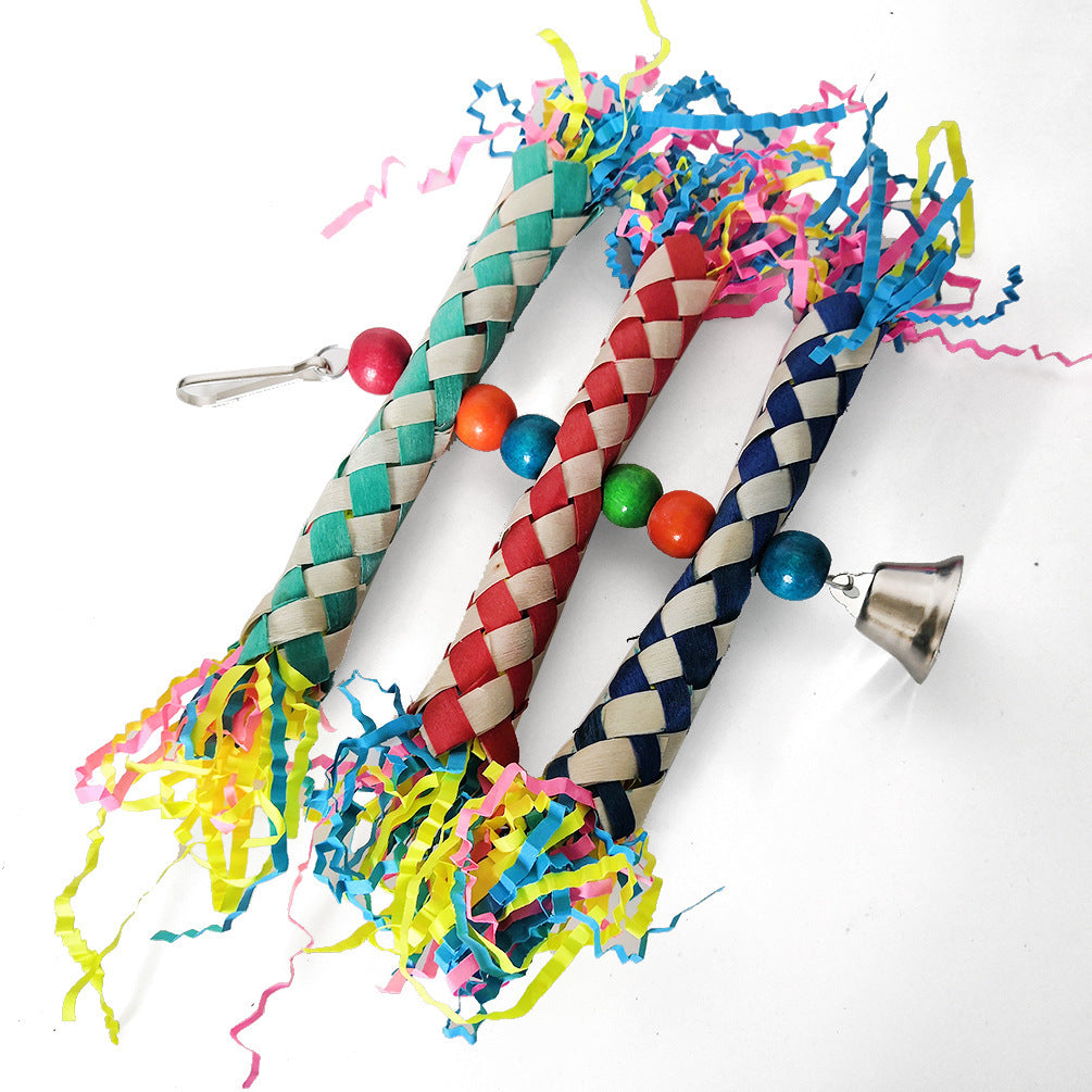 Parrot Chewing Bite Toy Set of 5 – Wooden Blocks, Beads, and Swing Climbing Toys for Birds