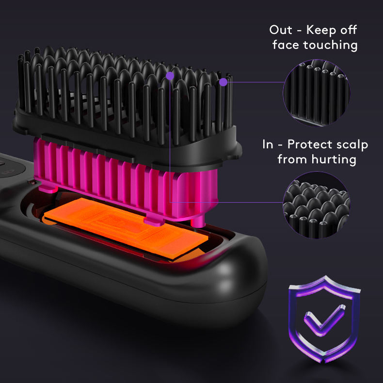 2-in-1 Wireless Hair Straightener Brush and Curler USB Rechargeable Fast Heating Comb