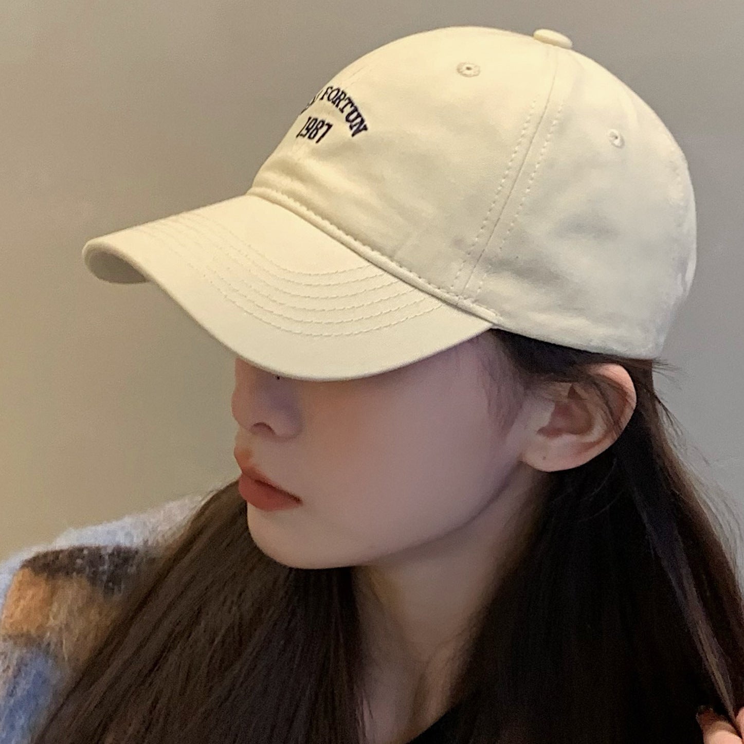 Washed Distressed Letters Embroidery Peaked Cap
