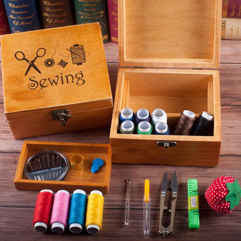 Portable Wooden Sewing Kit Box – Hand Stitching & Needlework Organizer