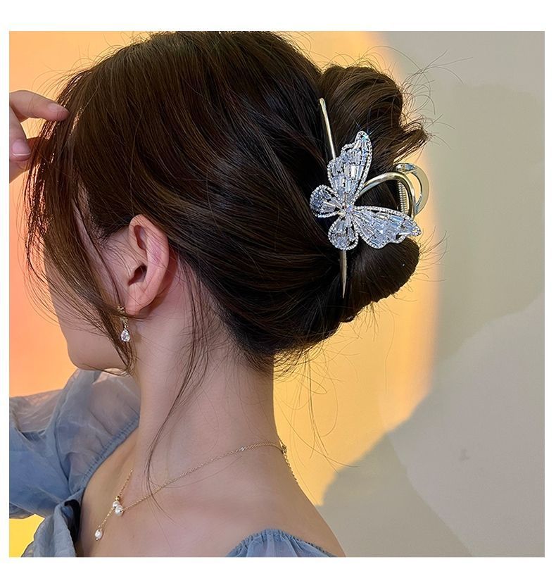Super Fairy Full Diamond Butterfly Metal Grip Large High Sense Shark Clip Elegant Hair Clip Female Back Head Updo Hair Accessories