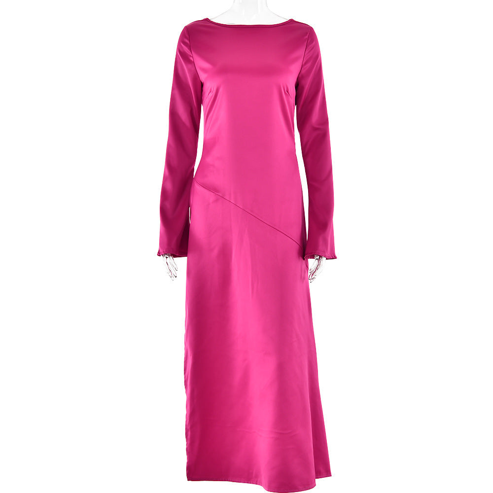 Trendy Long-sleeve Stitching Satin Formal Dress