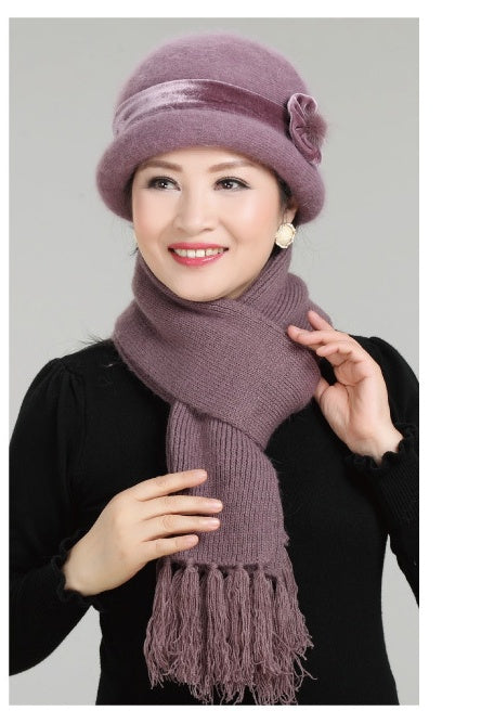 Rabbit Fur Blended Ribbon Hat for Middle-aged and Elderly Ladies